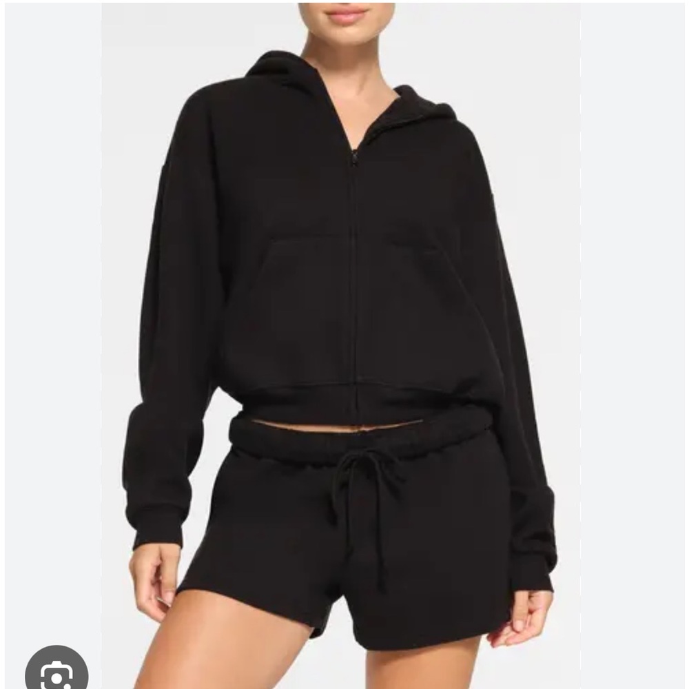 NWT Skims  Zip-Up Hoodie Sweatshirt Cotton Fleece new black